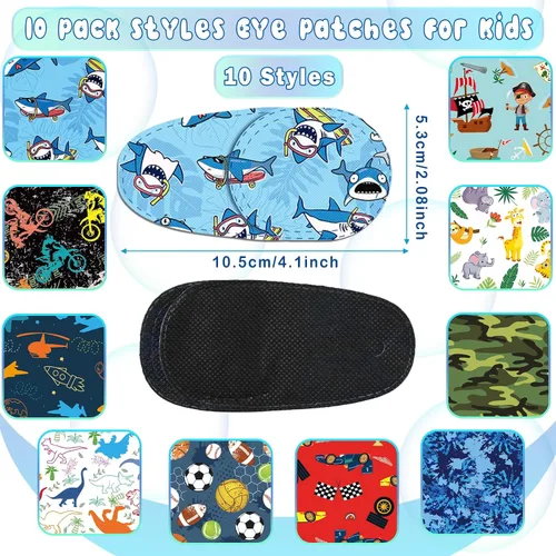 Miniatura 2 de Panelee 10 parches para ojos para niños, 10 estilos, parches adhesivos para los ojos para niños y niñas, sin látex, almohadillas perezosas a granel