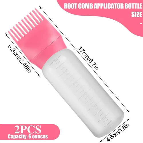 Miniatura 2 de Pimoys Paquete de 2 botellas aplicadoras de peine de raíz, aplicador de aceite de 6 onzas para tinte para el cabello Rosa