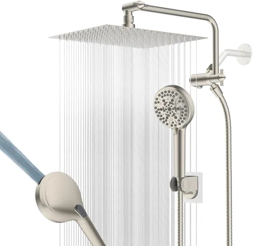 Miniatura 14 de Cabezal de ducha de metal de 12 pulgadas, cabezal de ducha de alta presión, cabezal de ducha de mano con brazo de extensión de ducha ajustable de 11
