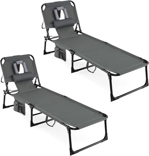 Miniatura 17 de COSTWAY Silla de salón plegable de playa, silla de bronceado con agujero para la cara, respaldo ajustable de 5 posiciones, almohada y bolsillo
