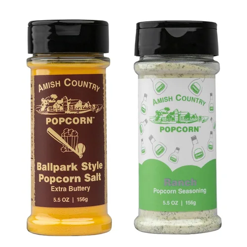 Miniatura 26 de Amish Country Popcorn Paquete variado de condimentos Queso cheddar – 5.1 oz y queso cheddar blanco – Condimento de palomitas de maíz de 3.8 onzas