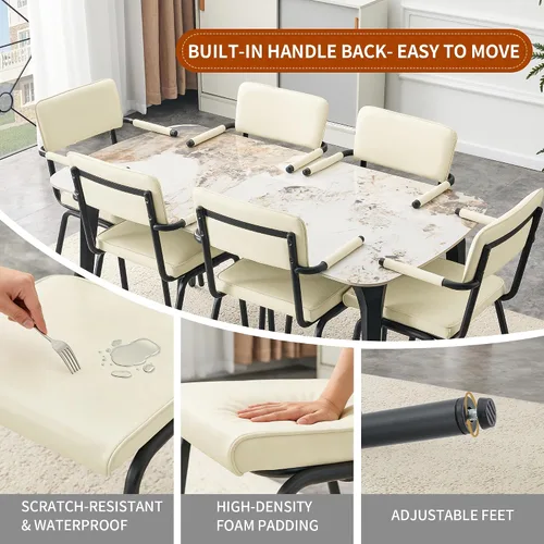 Miniatura 6 de Modern Dining Table Set for 4,50" Sintered Stone Table Set for 4,Marble Dining Table Set of 4 with Upholstered Chair,5 Piece Rectangular Dining Room