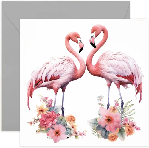 Old English Co. - Tarjeta de cumpleaños de flamenco para amiga, bonita tarjeta de aniversario de boda para esposa y esposo, tarjeta de arte de vida