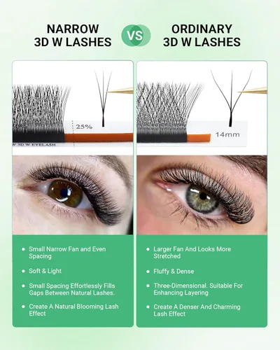 Miniatura 44 de NAGARAKU Extensiones de pestañas falsas en forma de W de 4D, suaves y naturales, con volumen, rizado D, 0.07mm, mezcla de 8-15mm, abanico 0.07-D 4D W