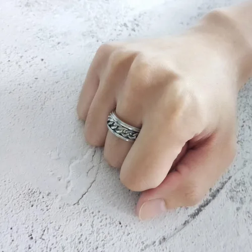 Miniatura 7 de Anillo giratorio para la ansiedad para hombre, 0.315 in, acero inoxidable, rotación de anillos de boda para hombres y mujeres, sin estrés, plateado