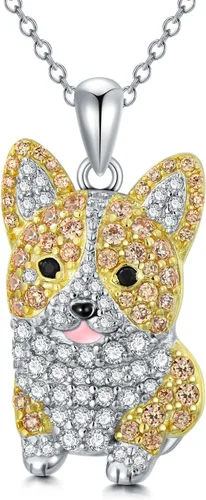 Miniatura 37 de Collares con colgante de perro de plata de ley S925 – 24 razas corgi/husky/labrador/pastor para mujer