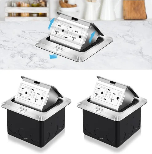 Miniatura 11 de Kit de toma de corriente eléctrica empotrada en el suelo Vagueior, caja de cubierta de toma de corriente eléctrica impermeable, salida GFCI oculta +