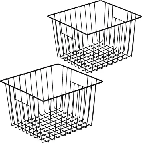 SANNO Cestas de almacenamiento de alambre para congelador, cestas de almacenamiento de metal para el hogar, cesta organizadora para despensa, Negro