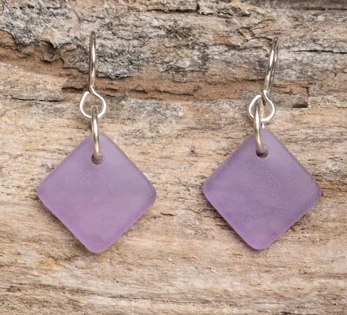 Miniatura 9 de Delicate Diamond Sea Glass Earrings, Beach Glass Earrings for Women by EcoSeaCo, using sustainable, recycled and repurposed material. Handmade