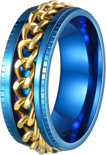 Miniatura 26 de Anillos giratorios para hombres y mujeres, anillos de ansiedad para hombres, anillos de cadena para adultos, anillos de titanio y acero Negro azul