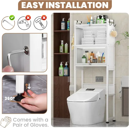 Miniatura 7 de ZZL Gabinete de almacenamiento sobre el inodoro, 3 niveles, organizador de inodoro de baño, impermeable, diseño de puerta de gabinete, ahorro