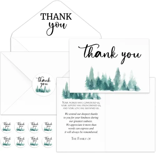 Miniatura 18 de Fumete Juego de 50 tarjetas de agradecimiento funerarias con sobres y calcomanías, tarjetas de agradecimiento de condolencias con mensaje