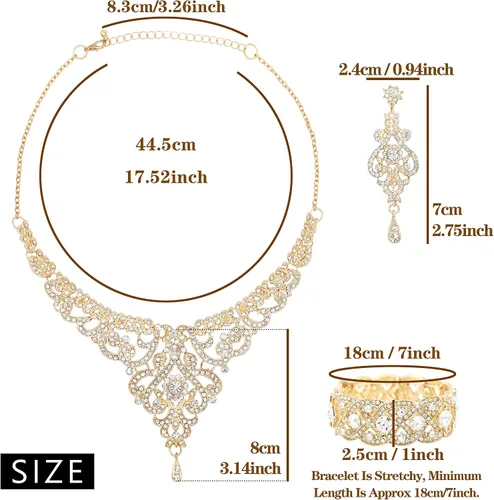 Miniatura 7 de Gold Prom Jewelry Wedding Jewelry Set Bridal Necklace Rhinestone Earrings Bracelets