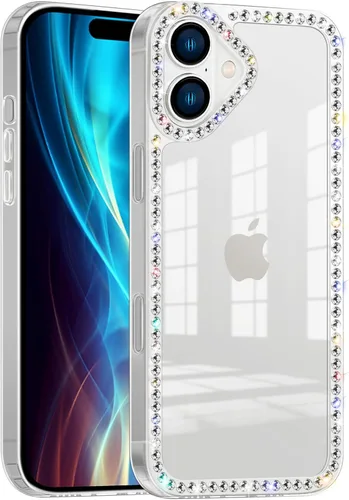 Miniatura 8 de Funda para iPhone 15, diseño de diamantes de imitación con purpurina, bonita para niñas y mujeres, con purpurina brillante y gemas de diseño