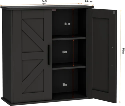 Miniatura 3 de Homleke Armario de pared para baño, armario de almacenamiento sobre inodoro con puertas de granero y estantes ajustables, botiquín de 3 niveles