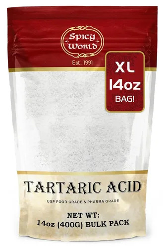 Spicy World Bolsa grande de ácido tartárico puro de 14 onzas, grado superior, certificado USP, grado alimenticio, vegano, perfecta para la