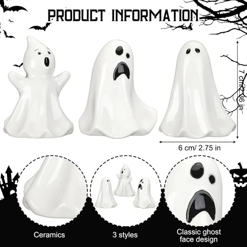 Miniatura 3 de Domensi 6 piezas de figuras blancas de cerámica de fantasma, estatua de fantasma, decoración espeluznante de Halloween, decoración de estatua