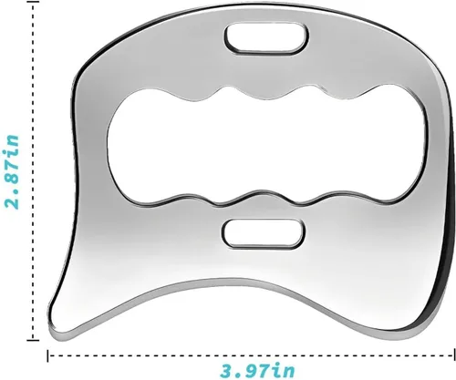 Miniatura 2 de HEALTHANDWEALTH™ Herramienta Gua Sha de acero inoxidable de alta calidad – Gua Sha de metal para cara, cuello y cuerpo – Reduce la hinchazón