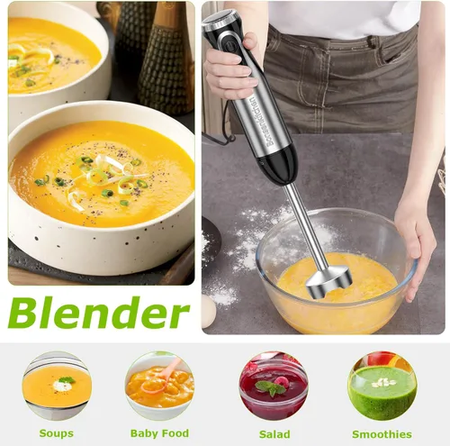 Miniatura 4 de Bonsenkitchen Batidora de mano de inmersión con batidor, 20 velocidades y modo turbo, batidora de mano de 500 W, batidora de mano de acero