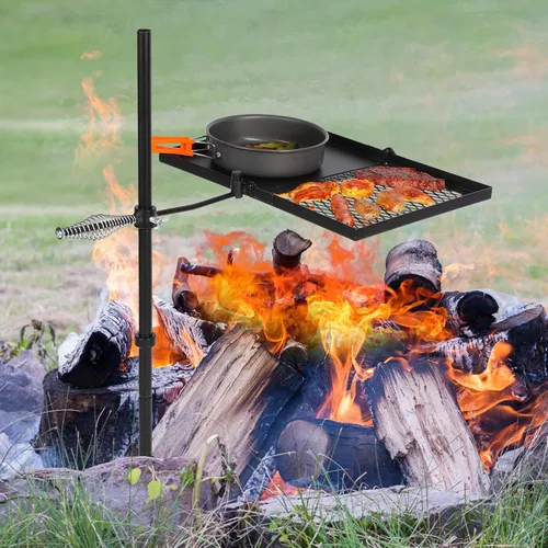 Miniatura 8 de REDCAMP Parrilla plegable giratoria para fogata, parrilla portátil para fogata sobre foso, rejilla de acero resistente y estante para fogata
