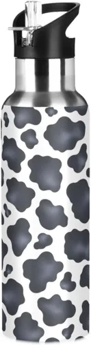 Stainless Steel Vacuum Insulated Water Bottle 32 Oz, BPA-Free Sports Water Bottle for Gym Outdoor Travel School, Black White Cow Spots