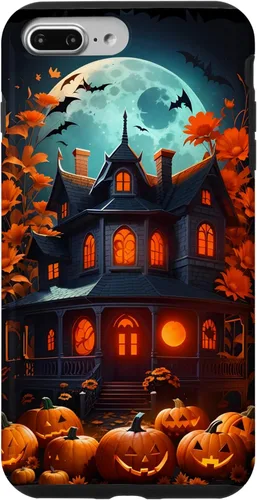 Miniatura 12 de Funda para iPhone 11 Pro Max Halloween espeluznante casa embrujada murciélagos y calabazas talladas