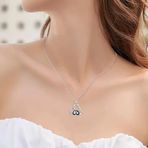 Miniatura 4 de lotus & leaf Penguin Necklace Sterling Silver HeartMoon Pendant Necklace Penguin Gifts for Women Girls