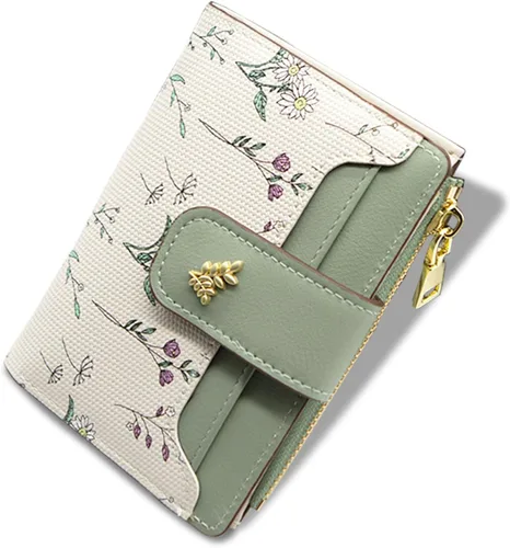 Miniatura 11 de LJCZKA Billeteras pequeñas para mujer, de piel plegable, con cremallera, bolsillo con cremallera, tarjetero floral, para niñas y mujeres con ventana