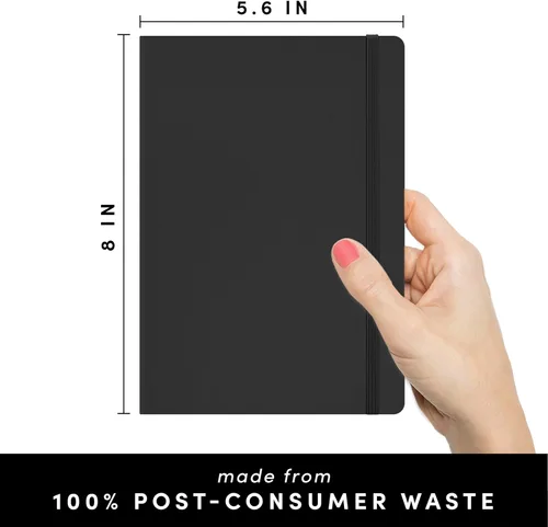 Miniatura 2 de PAPERAGE - Libreta de rayas con líneas recicladas, (color negro), 160 páginas, tamaño mediano de 5.6 x 8 pulgadas - papel grueso de 100 g/m²