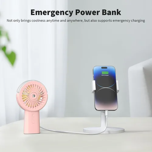 Miniatura 4 de Otlonpe Ventilador de nebulización de mano portátil, pequeño ventilador de niebla recargable personal de mano, ventilador de agua de 4000 mAh, Rosa