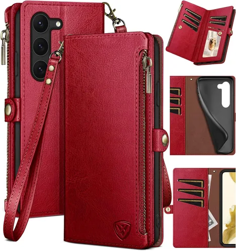 Miniatura 10 de XcaseBar Funda tipo cartera para Samsung Galaxy S23 Plus con cremallera 【Bloqueo RFID】 Soporte para tarjeta de crédito, libro de folio con tapa Rosa