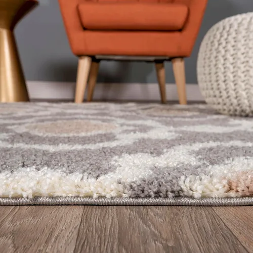 Miniatura 3 de Alfombra de área peluda para interior, cómoda, estilo entretejido marroquí, Polipropileno, Gris/Crema