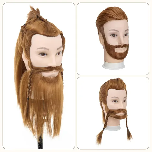Miniatura 3 de Cabeza de maniquí masculino con cabello, cabeza de maniquí de peluquero de 10 pulgadas, cabeza de maniquí de peluquería de cosmetología para Marrón