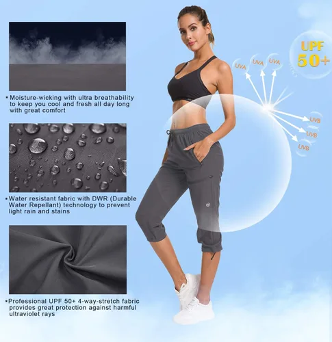 Miniatura 3 de ChinFun Pantalones capri de senderismo para mujer de secado rápido resistentes al agua UPF 50