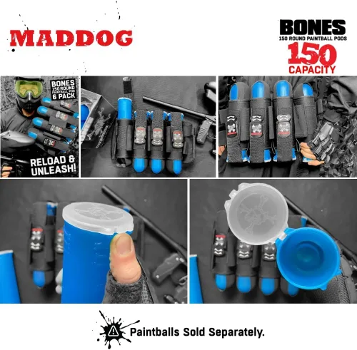 Miniatura 2 de Maddog 150 cápsulas redondas de paintball de huesos Tubos duraderos de recarga rápida para torneos y recreativos Speedball Woodsball Paquete de 6