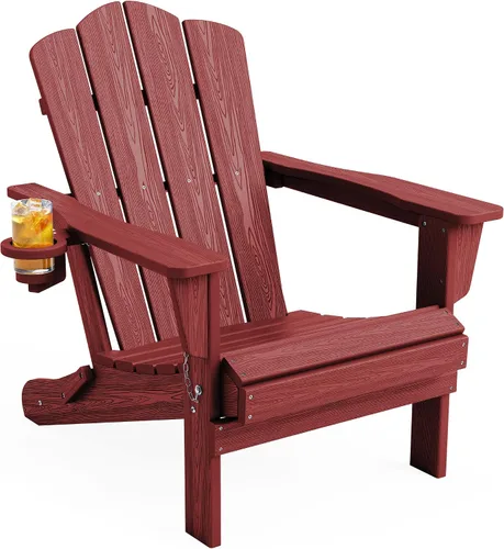 Miniatura 57 de KINGYES Silla plegable Adirondack, sillas de patio HDPE para todo clima, silla de césped con textura de madera para junto a la piscina, patio Aruba