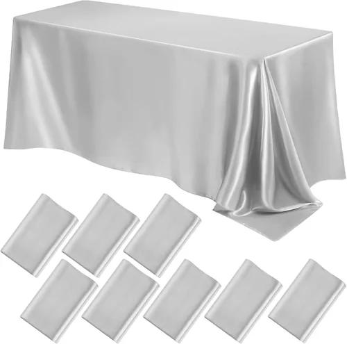Miniatura 11 de Lounsweer - 8 manteles de satén para mesa, 102 x 58 pulgadas, mantel rectangular de seda suave para mesa, ideal para fiestas rectangulares, cenas