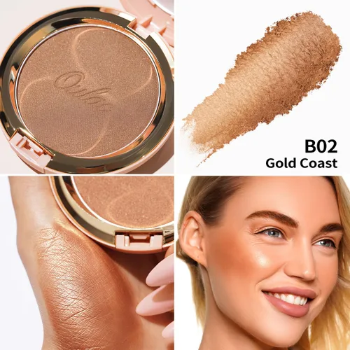 Miniatura 4 de Oulac Shimmer Bronzer - Maquillaje facial en polvo con espejo, aspecto bronceador natural SunKissed, bronceador crema altamente pigmentado, brillo