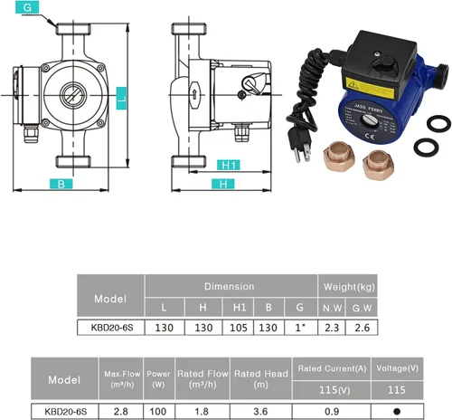 Miniatura 4 de JASSFERRY Bomba de recirculación de agua caliente 115 V 3/4 pulgadas NPT Sistema de recirculación Bombas de repuesto para calentador de agua solar