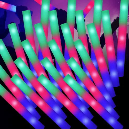 SHQDD 100 piezas de palos de espuma LED, palos de espuma que se iluminan con 3 modos de parpadeo colorido, suministros de fiesta que brillan en la