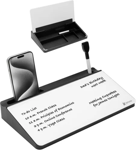 Miniatura 9 de Varhomax Pizarra blanca de cristal con almacenamiento, pequeña pizarra blanca de borrado en seco, lista de tareas, bloc de notas para oficina, Blanco