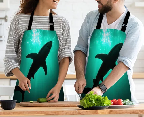 Miniatura 3 de Delantal de Cocina de Cocina Tiburón Marino Verde Delantal de Cocina para Hornear Chef Delantal Impermeable para Mujeres Hombres 31X27 Pulgadas