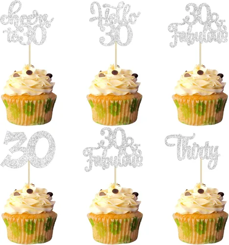 Miniatura 38 de 30 piezas Adornos para pastel de cumpleaños de 6 años, seis brillos, hola 6, púas para cupcakes, felicitaciones a los 6 años, decoraciones