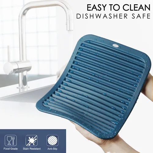Miniatura 5 de Alfombrillas de silicona para encimera de cocina, salvamanteles de 9 x 12 pulgadas para ollas y sartenes calientes, salvamanteles de silicona azul