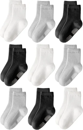 Miniatura 9 de HONGTEYA 9 pares de calcetines para niños pequeños, calcetines antideslizantes de algodón para bebés con agarres de 0 a 5 años