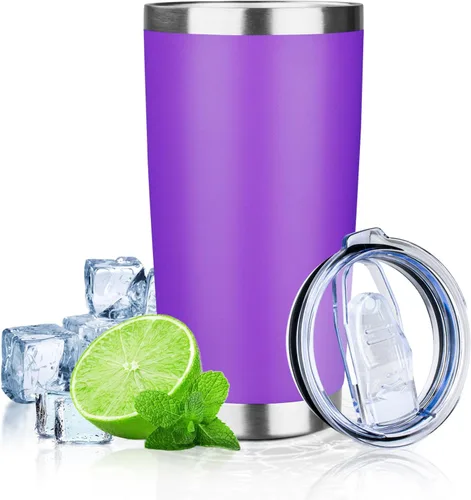 Miniatura 24 de Vaso de 20 onzas con tapa, taza de café de viaje de doble pared aislada al vacío, taza térmica de acero inoxidable con recubrimiento en polvo, vaso