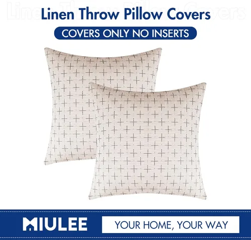 Miniatura 318 de MIULEE - Juego de 2 fundas de almohada decorativas de lino de arpillera navideñas, modernas, estilo campestre, rústicas, tejidas, con textura