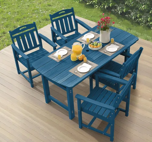 Miniatura 20 de Ciokea Silla de comedor para patio al aire libre, sillas de porche de gran tamaño de HDPE con asiento ancho, muebles de exterior duraderos para todo