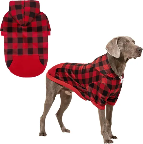 Miniatura 22 de KOOLTAIL Sudadera a cuadros con capucha, con gorro y bolsillo, para perros pequeños, medianos y grandes y gatos, abrigo suave y cálido para invierno