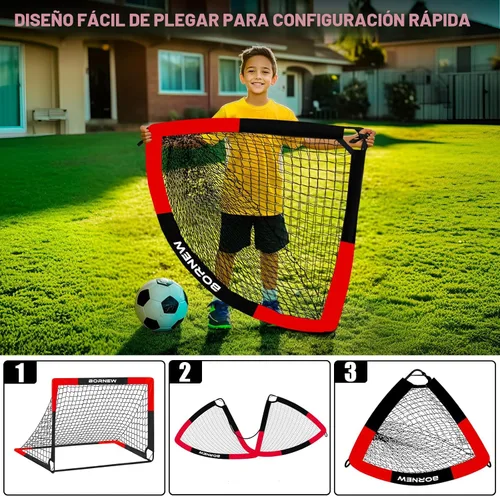 Miniatura 4 de BORNEW Paquete de 2 porterías de fútbol – Porterías de fútbol para patio trasero e interior para niños, 6 x 4 / 4 x 3 pies, juego de redes de fútbol